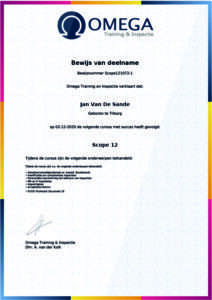Certificaat Scope12 Omega Training en Inspectie